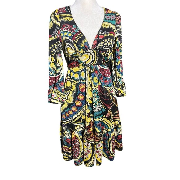 Betsey Johnson Dresses & Skirts - Betsey Johnson Dress Sz 2 Bell Sleeve Mini Retro 70s Hippie multicolor Abstract